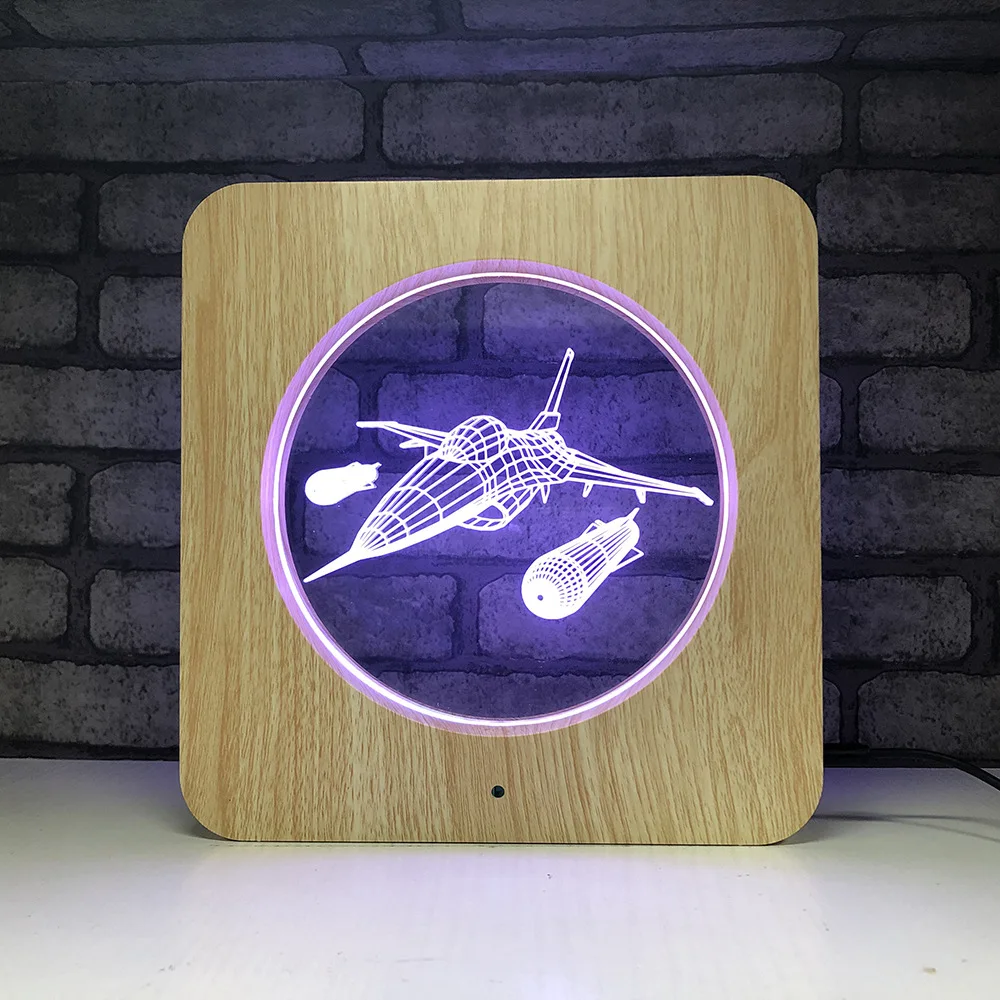 Новинка деревянный боевой самолет 3D светодиодный RGB ночник 7 цветов Настольный