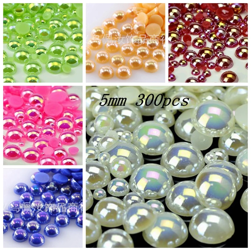 Free Shipping 300Pcs/lot 5mm AB Colors Craft ABS Imitation Pearls Half Round Flatback Resin Scrapbook Beads Decorate Diy | Украшения и