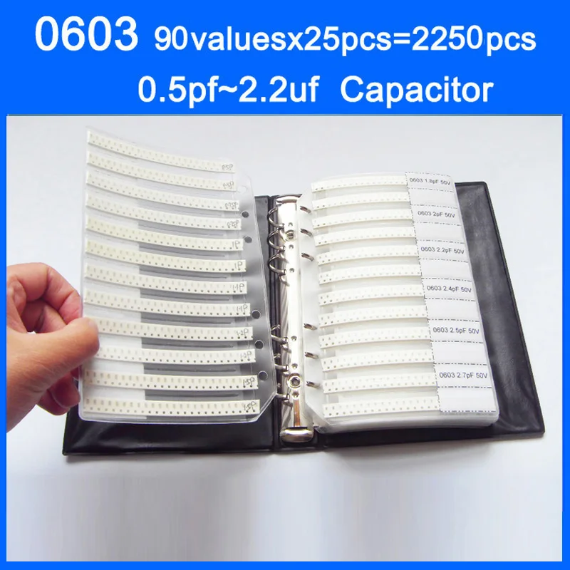 0603 SMD конденсатор книга образцов 90valuesx25шт = 2250 шт 0.5PF ~ 2 мкФ набор различных