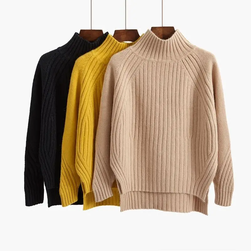 

2019 New Arrival Fashion Women Winter Cashmere Knitted Sweaters Female Casual Half Turtleneck Oversized Pullovers Pull Femme E42