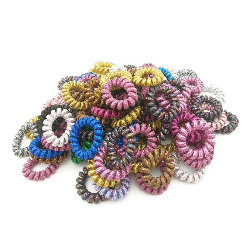 

Lot 100Pcs Random Color Telephone Wire Line Cord Traceless Wrap Fabric Ring Elastic Hair Band Girl Scrunchy Size 4 CM