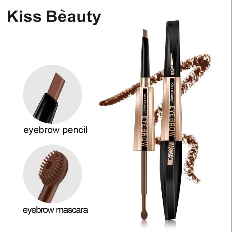 Kiss beauty карандаш для бровей с двойным концом + тушь водостойкая жидкость гель