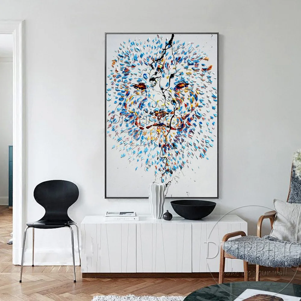 New Arrivals Style Hand-painted Abstract Lion Head Oil Painting on Canvas for Living Room | Дом и сад