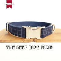 10pcs/lot MUTTCO wholesale well-designed cool plaid collar handmade dog collar THE DEEP BLUE PLAID 5sizes dog collars UDC021