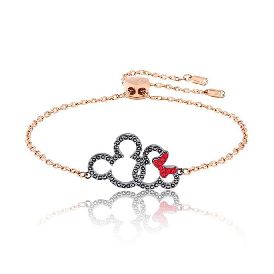 Rose Gold Мультяшный циркониевый браслет Минни Маус милый кавайный Титановый стальной браслет из материала инкрустированный цирконием розовое золото цвет женские ювелирные изделия - Окраска металла: Rose Gold