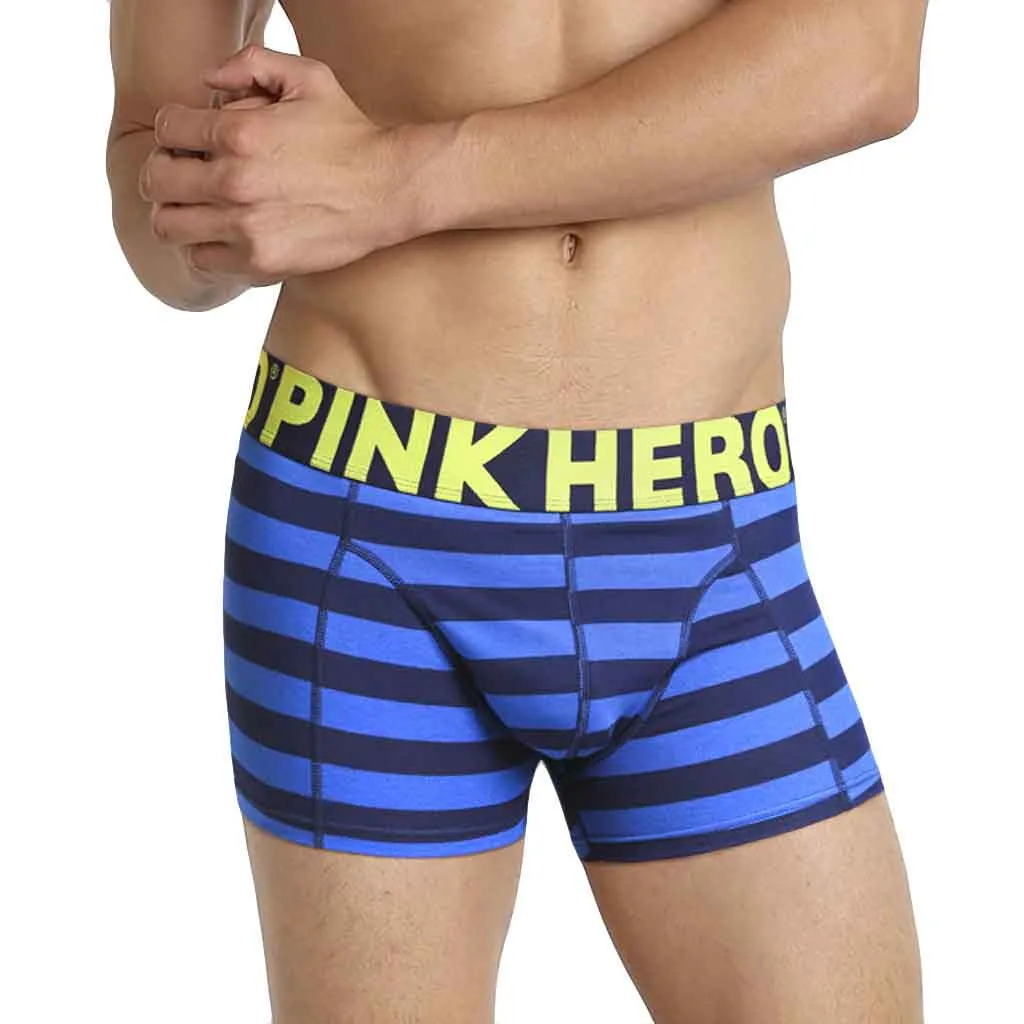 PINK HEROES Underpants Men Sexy Underwear Mens Stripe Underpants Knickers Sexy Briefs Shorts Cotton Underwear DEC21 - Цвет: Blue