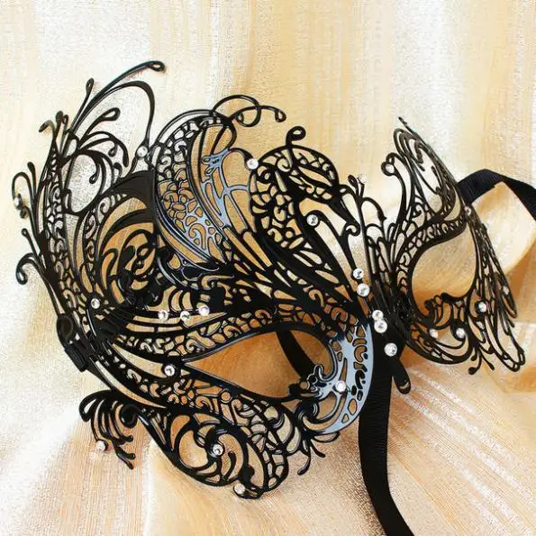 Венецианский маскарад принцесса маска горный хрусталь Лазерная резка черного