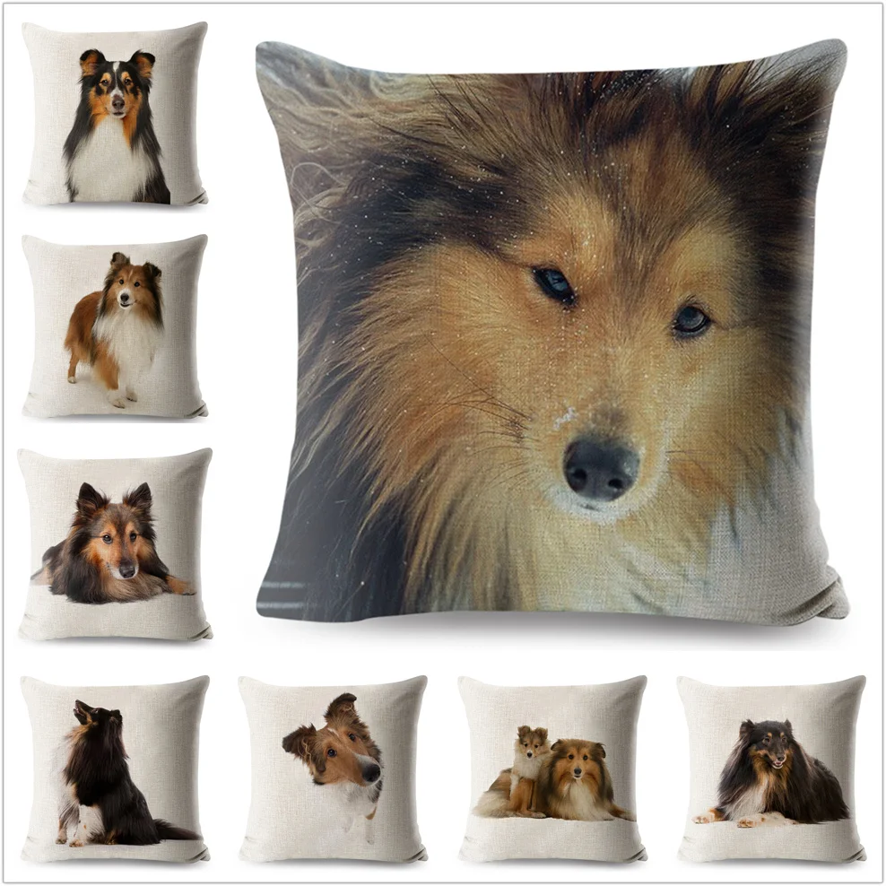Sheltie Dog Loyal Shetland Sheepdog Print Throw Pillow Cover 45*45 Square Cushion Linen Pillows Case Home Decor Pillowcase |