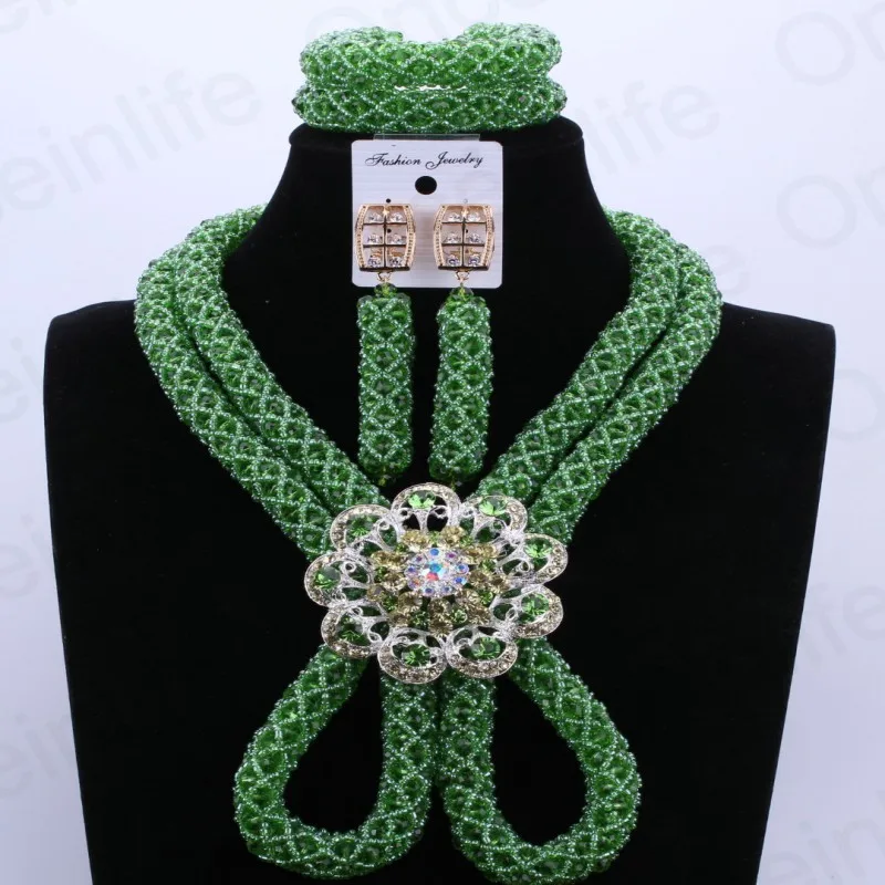 Сказочный Зеленый в нигерийском стиле свадебный комплект ювелирных изделий