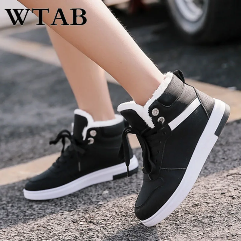 WTAB 2018 women boots warm autumn and winter shoes woman pu lace up plush Snow Boots casual female Slip ladies femme | Обувь