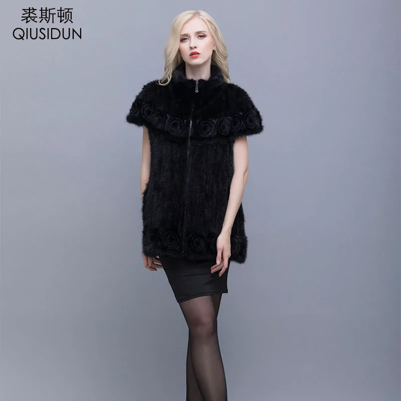 Mink knitted coat  The real fur knitted jacket Stylish Lapel bat sleeve  A woman with flowers in winter warm clothing L-4XL