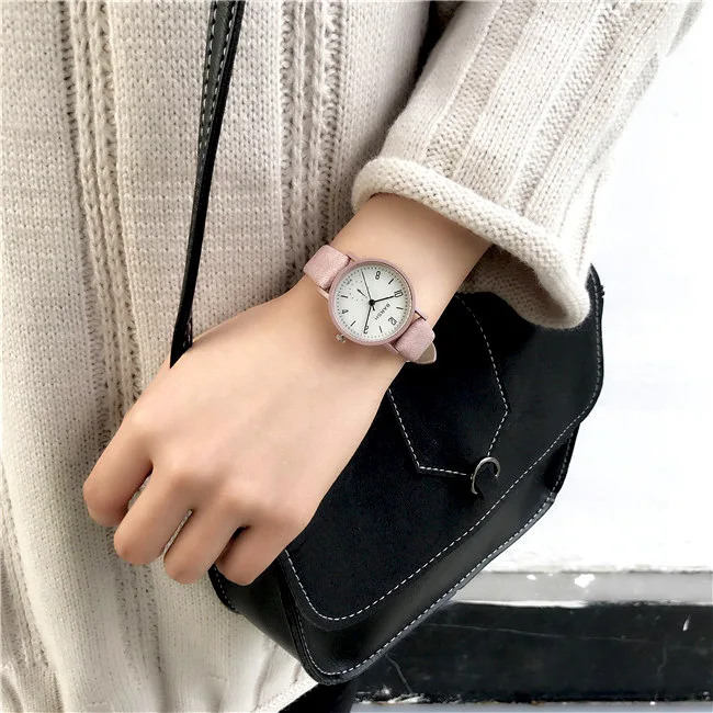 large pink Супер Горячие парные часы женские студенческие Простые повседневные тренды ulzzang Retro College Стиль Пара наручные часы девушка набор часов для супружеской пары - Цвет: large pink