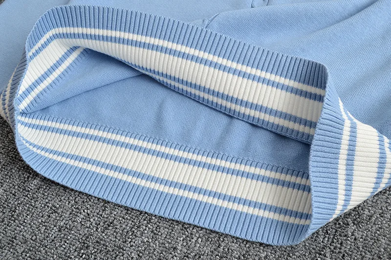 Japanese JK pullovers sweater water blue white bar V neck long sleeve uniforms Center twist decoration | Женская одежда