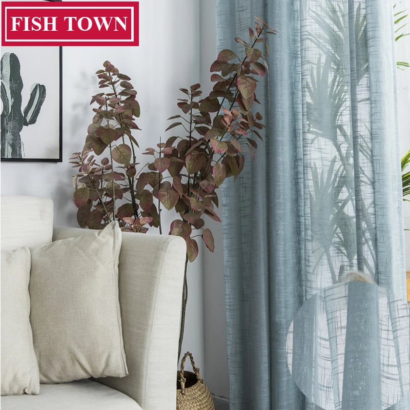 Однотонные тюлевые шторы в Корейском стиле FISH TOWN Фотошторы для спальни гостиной