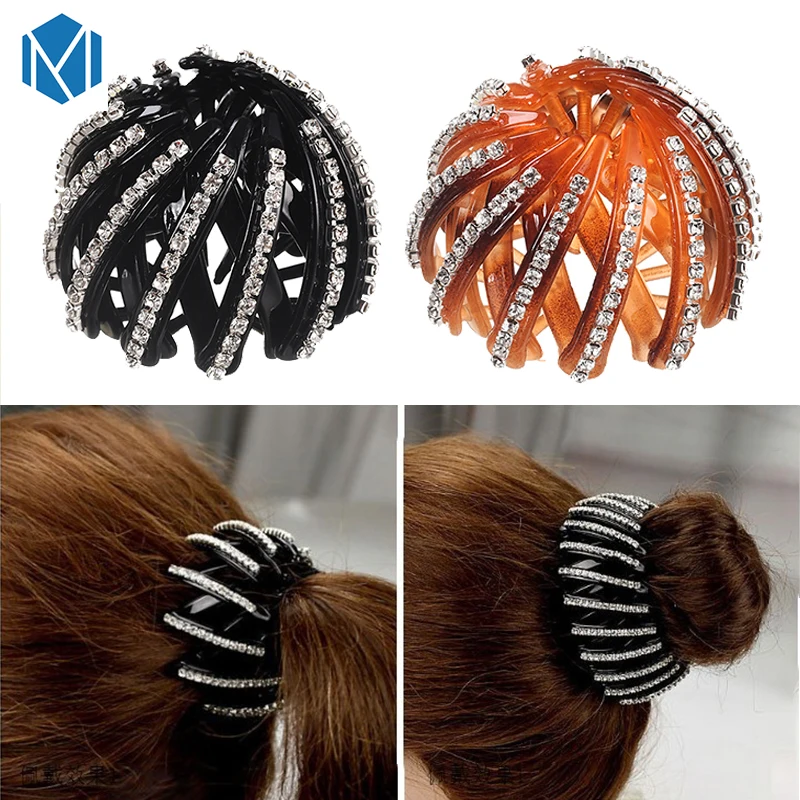 Модный хрустальный конский хвост, стразы для волос, краб, Пончик, бутон, женские прически, Когти для волос, для девушек, птичье гнездо, накладки для волос