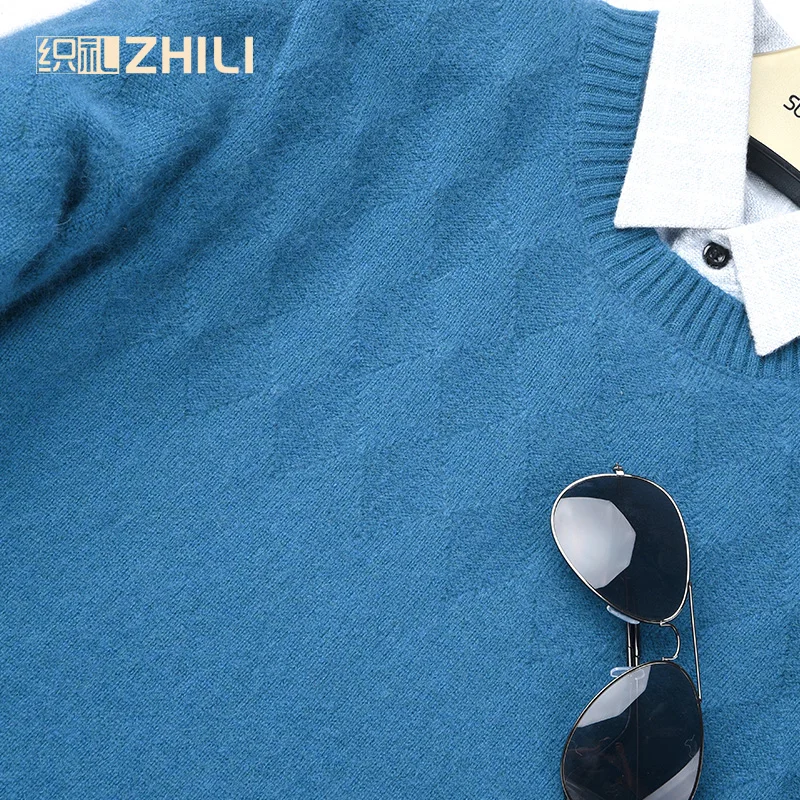 Мужской кашемировый свитер с круглым вырезом плотный Новый Зимний деловой