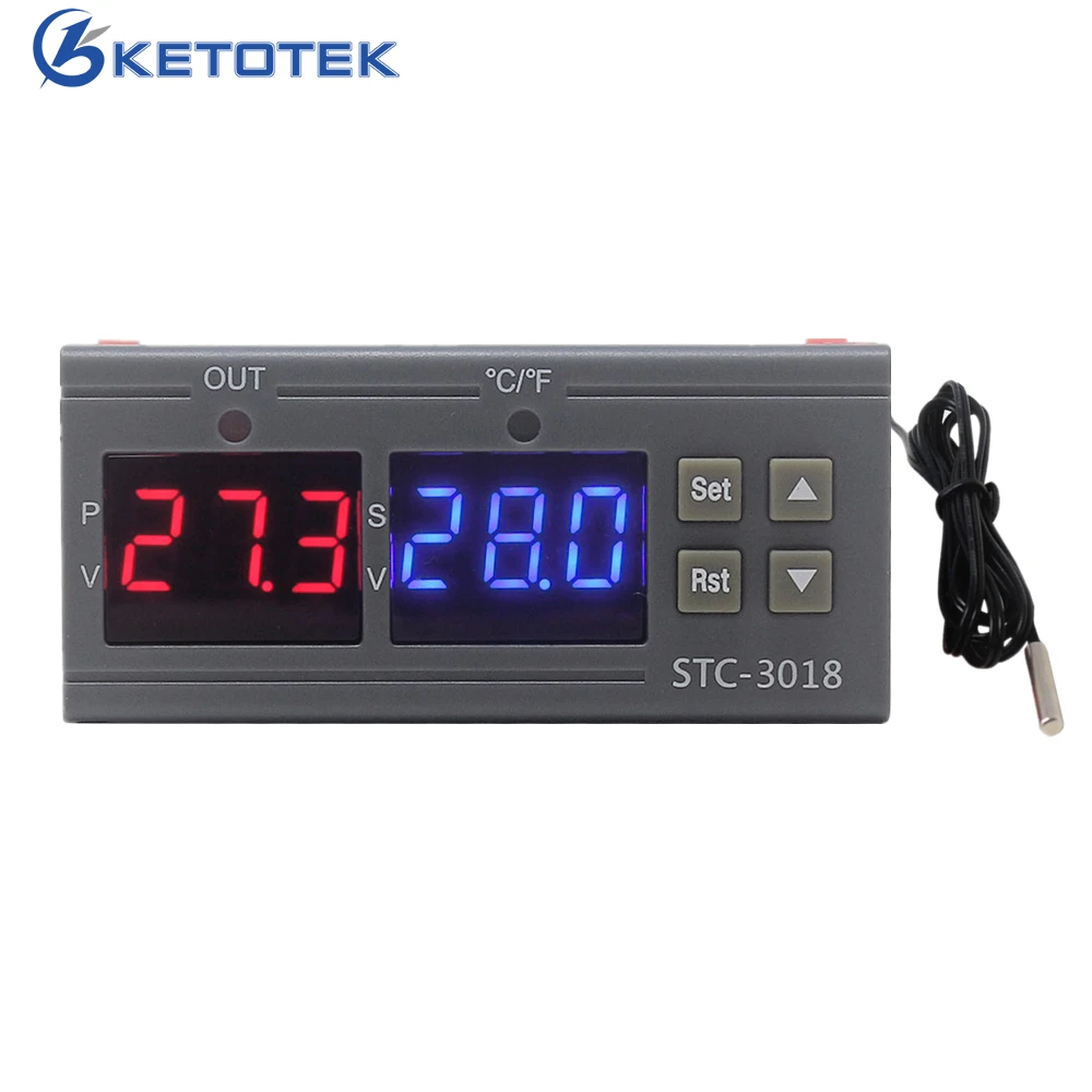 

STC-3018 110V 220V Digital Temperature Controller C/F Incubator Thermostat 10A/240V Relay Output Thermoregulator Heating Cooling