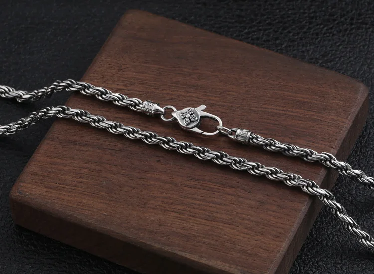 Wholesale S925 Sterling Silver Trend Retro Thai Silver Jewelry Six-word Mantra Rope Men Necklace