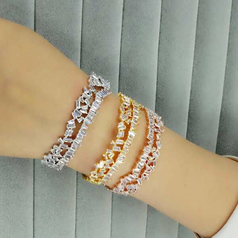

HIBRIDE Cute Newest Design Multi-layered Baguette Bangles&Bracelets Women Jewelry Cubic Zirconia Adjustable Cuff Bangle B-81