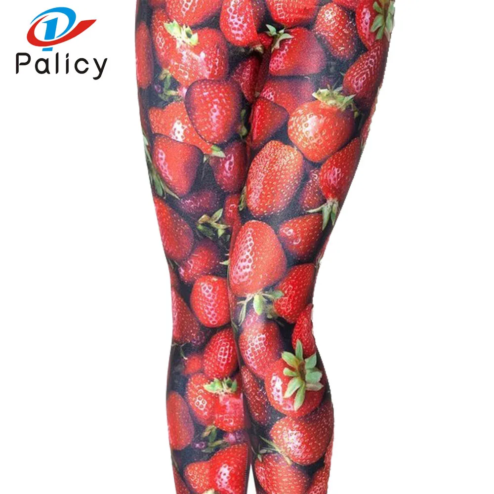 Palicy Women Leggings Fashion Ladies 3D Printed Punk Slim Strench Pants Trousers Leggins Strawberry Pattern Mid Waist