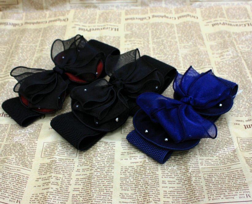 2015 Korean flavor style New Women Girls Gauze Folded Paved Bowknot Elastic Bow Wide Stretch Buckle Waistband Waist Belt | Аксессуары