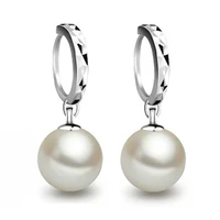 new high quality pure 925 sterling silver with freshwater pearl woman lady lever back hoop earrings elegant jewelry