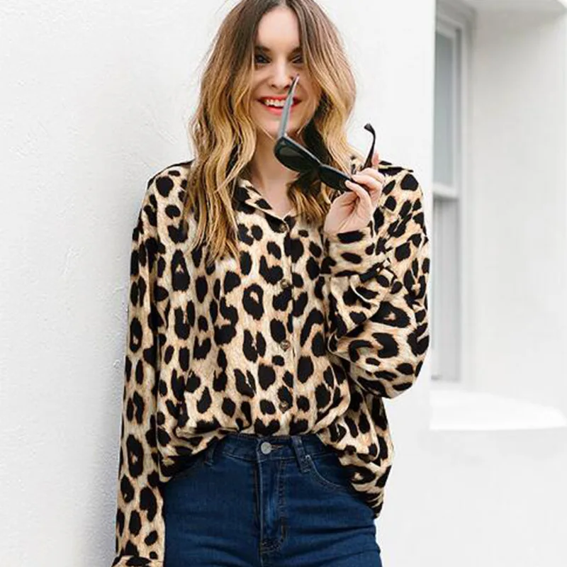 

2019 Spring Women Leopard Print BigSize 4xl Blouse Shirt OL Elegant Turn-down Collar Long Sleeve Button Shirt Streetwear