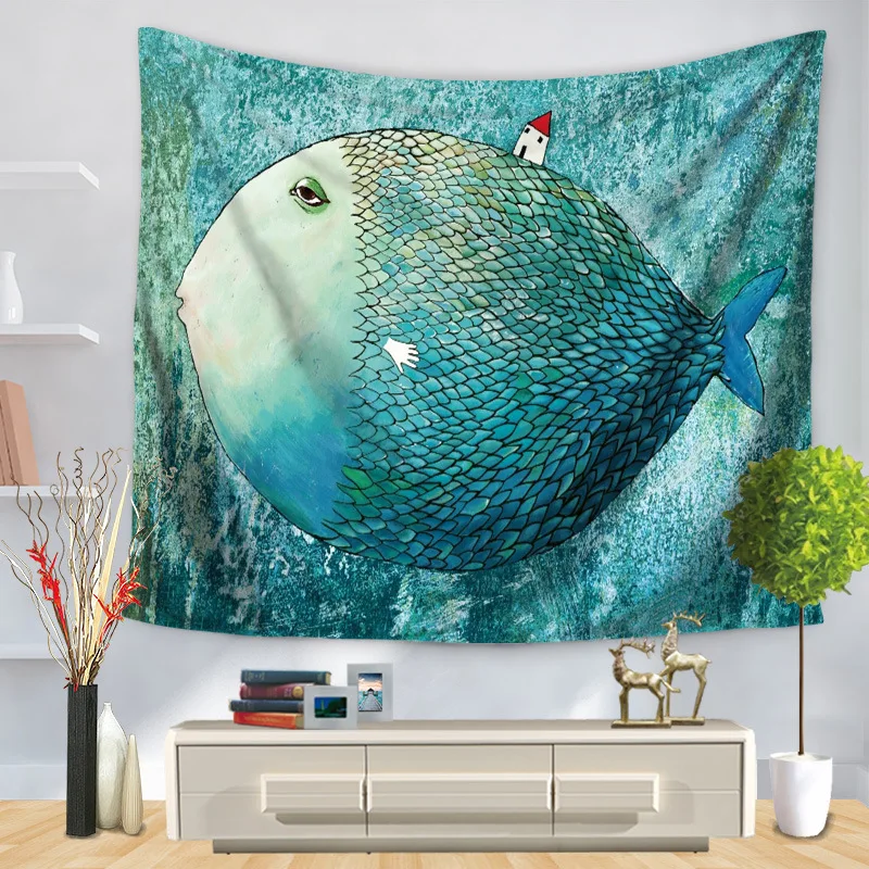

Home Decorative Wall Hanging Carpet Tapestry Rectangle Bedspread Abstract Cartoon Bear penguin Fish Pattern GT1193