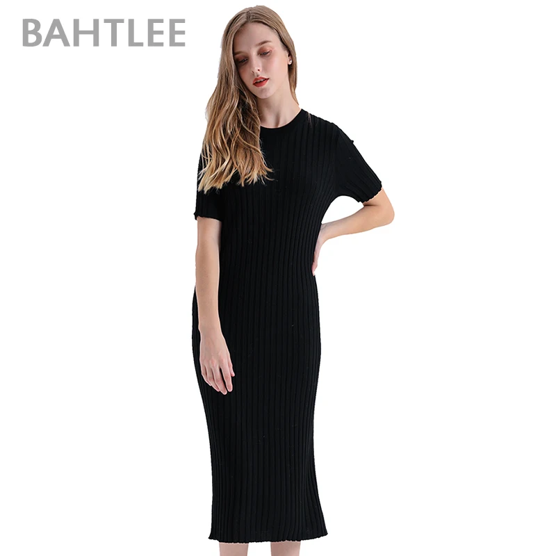 Свободные Повседневные вязаные платья-футляры BAHTLEE женское однотонное