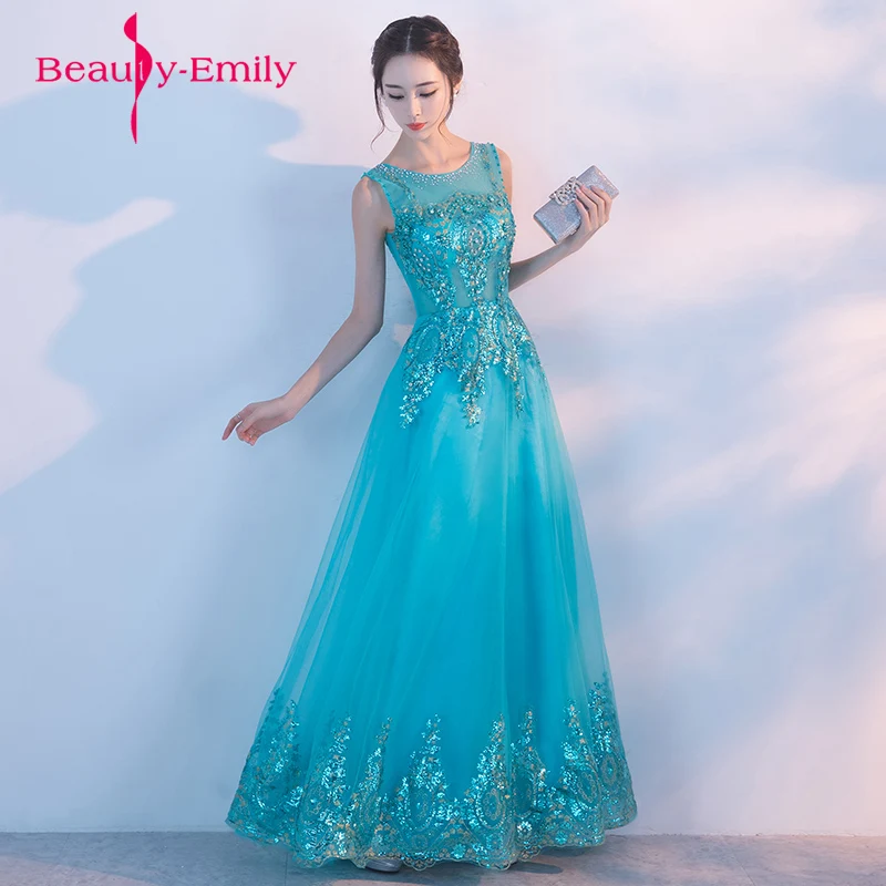 Beading dresses for graduting date Evening Dresses Tulle peacock blue stage dress twinkling Neckline Party Designs Prom Gowns | Свадьбы и