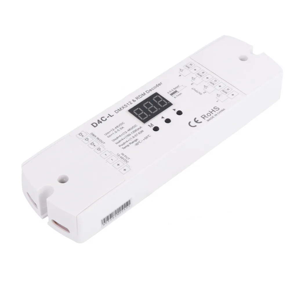 DMX512 & RDM декодер постоянного тока 4 канальный 150 1800mA/CH DC12 48V контроллер для RGBW RGB WW/CW