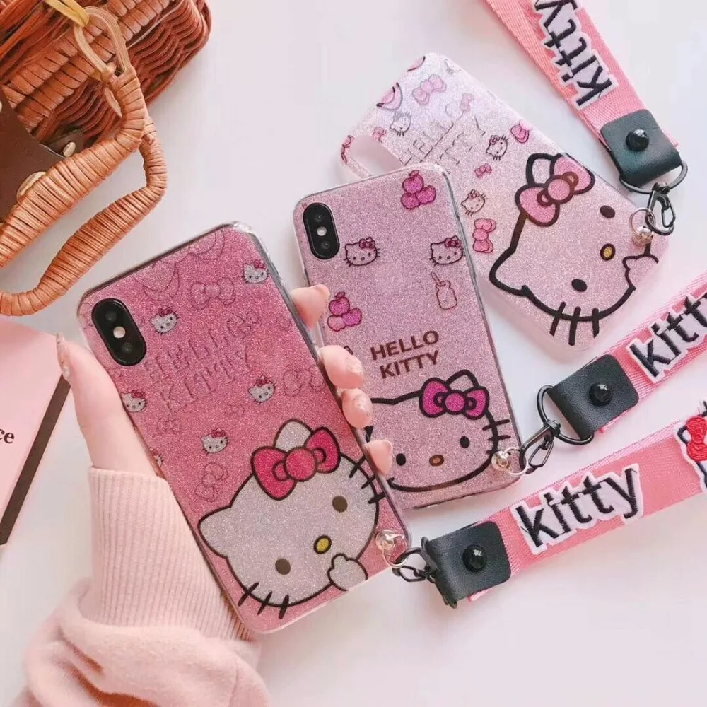 Милый розовый флэш-порошок чехол для iPhone XS MAX XR мультяшный котенок TPU X 6 6S Plus 7 8