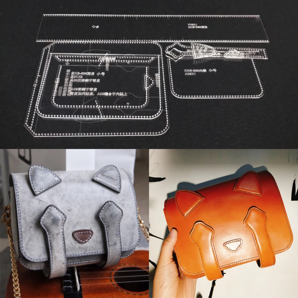 

Acrylic Stencil Laser Cut Template Diy Leather Handmade Craft Cat Shoulder Bag Sewing Pattern 220x160x80mm/180x140x70mm