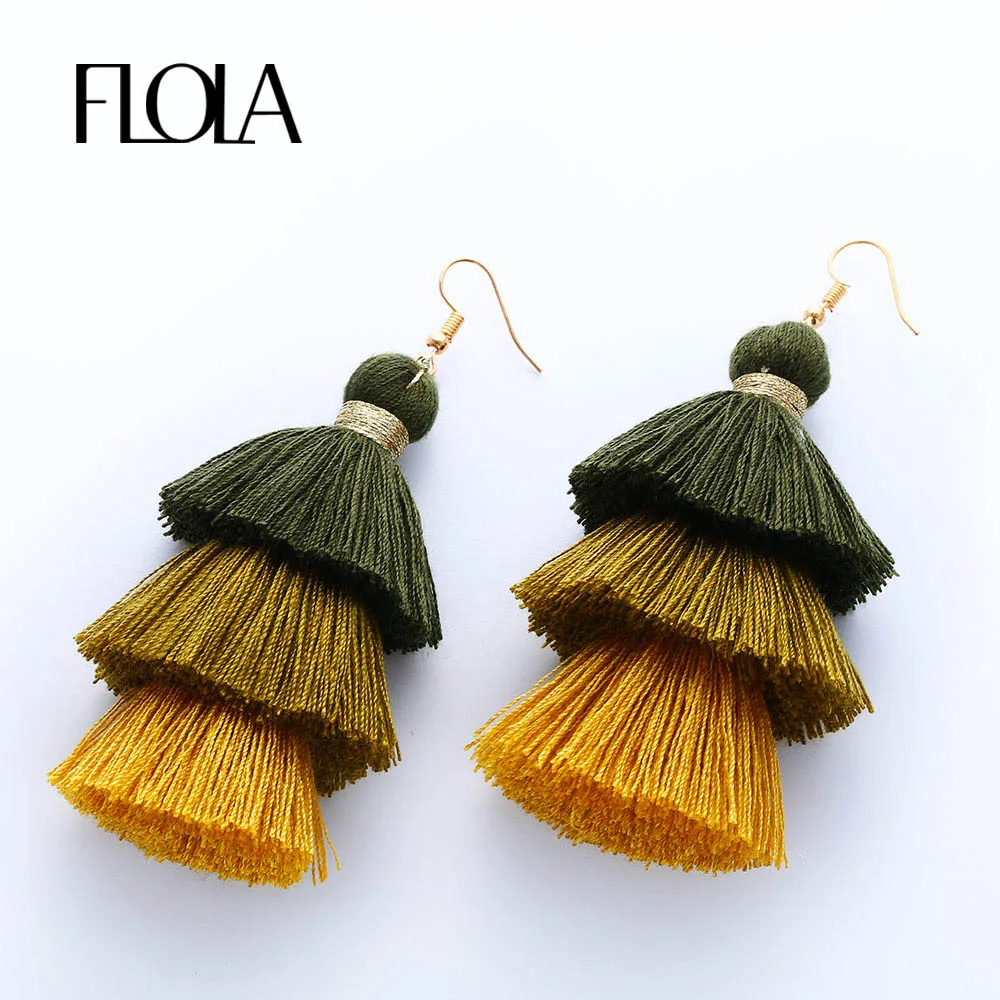 FLOLA Bijoux Цветные Висячие серьги с кисточками для женщин новые богемные длинные