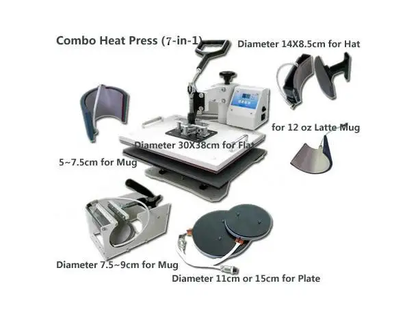 

7 In 1 Combo Heat Press Machine,110V-240V Heat Transfer/Sublimation Machine,sublimation printer for Mug/Cap/TShirt Et