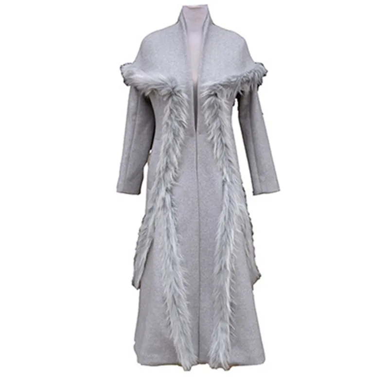 grey Neploe, меховое, лоскутное, X-Long, тонкое, женское, смесь, однотонное, грациозное, Женское пальто, новинка, осень, модное, офисное, женское, элегантное, верхняя одежда 69098 - Цвет: grey
