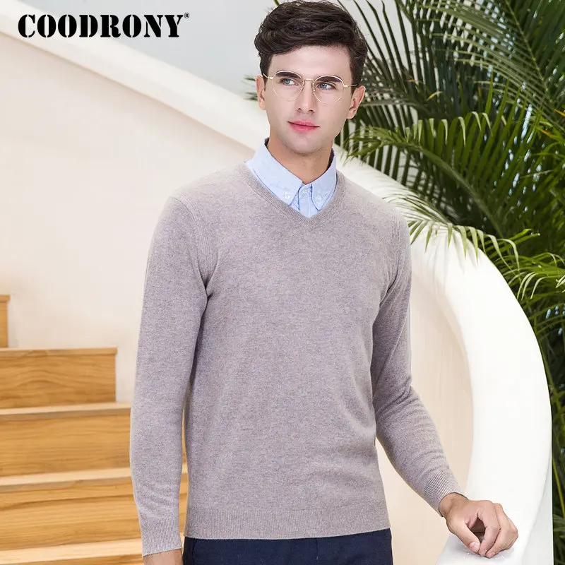 COODRONY, свитер из мериносовой шерсти, мужской, Повседневный, v-образный вырез, Pull Homme,, зима, Новое поступление, мягкий, теплый, кашемировый, мужской пуловер, Свитера 8344