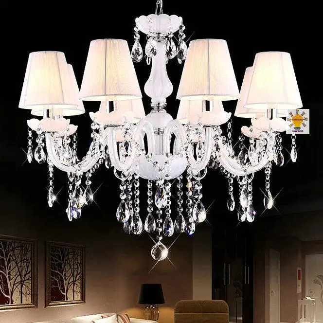 Роскошные хрустальные люстры белого цвета для гостиной столовой с тканевым