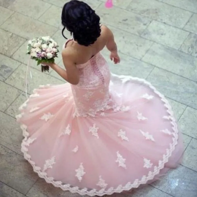 Сексуальная Розовый Милая С Плеча Узелок Аппликации Русалка Свадебные Платья