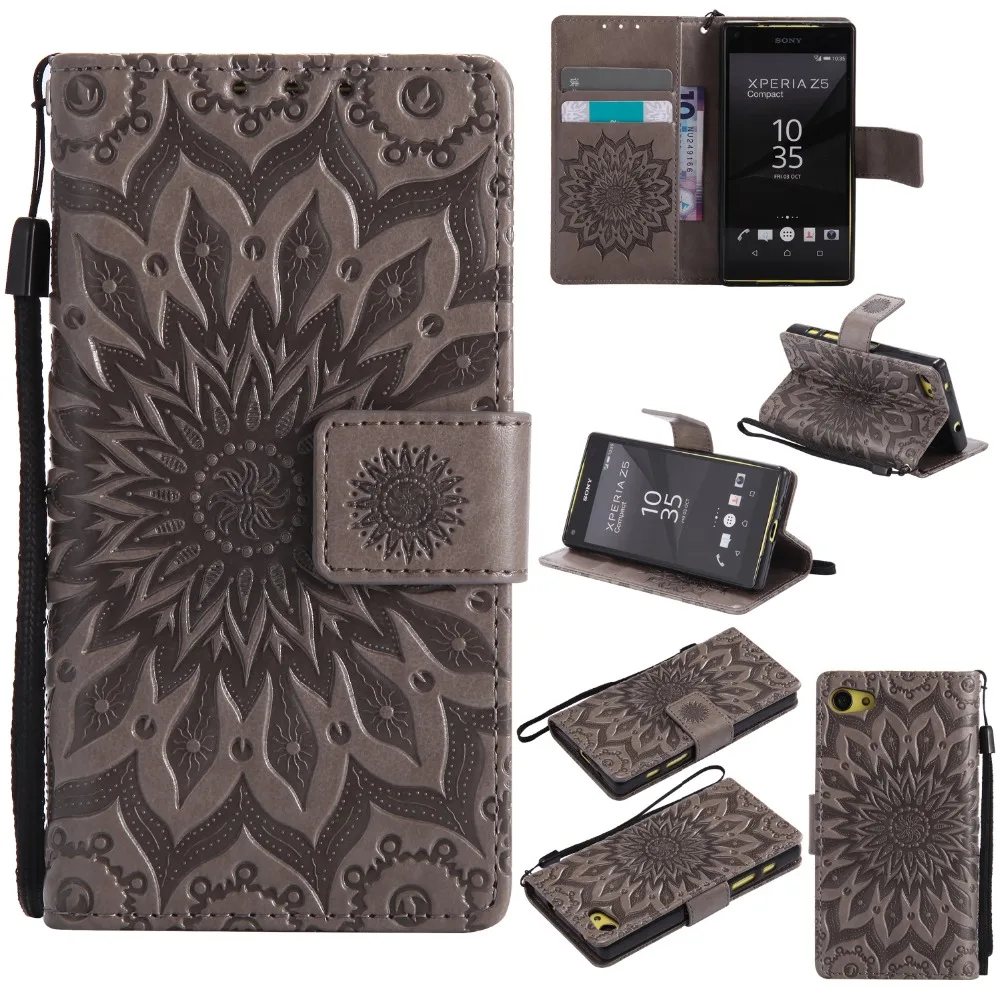 Чехол с тиснением подсолнуха и откидной крышкой для fundas Sony Z5 Compact Case Xperia E5803 E5823 4 6