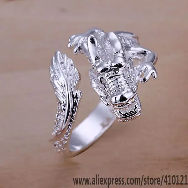 Кольцо женское серебристое в виде головы дракона R054|jewelry press|jewelry fastenerjewelry cord |