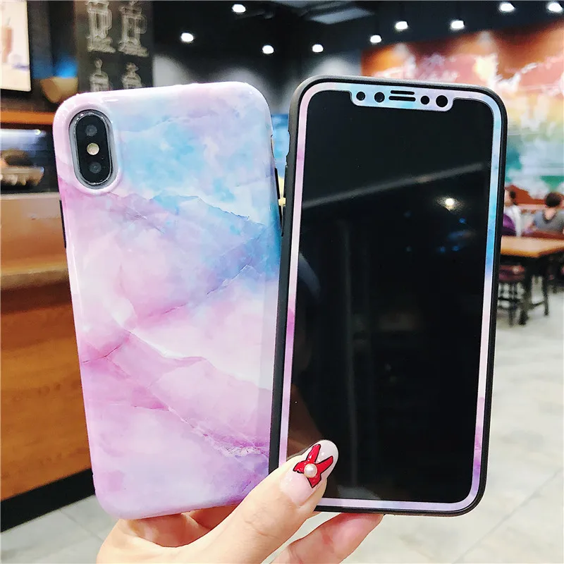 Мультяшное закаленное стекло + задняя крышка для iPhone 11 Pro Max 6plus Защита экрана XS XR 8 7