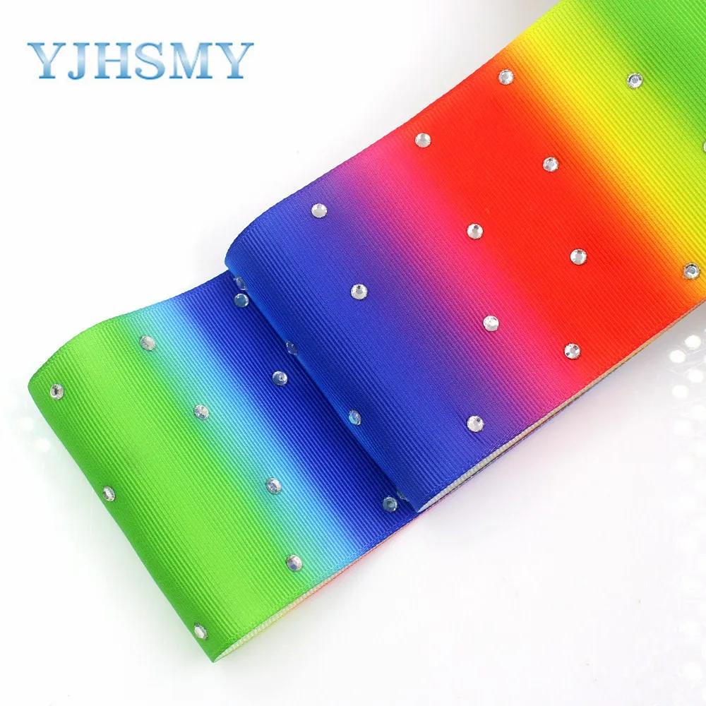 YJHSMY G 18510 178 5 ярдов 75 мм Радужная палочка дрель grosgrain лента Свадебные аксессуары