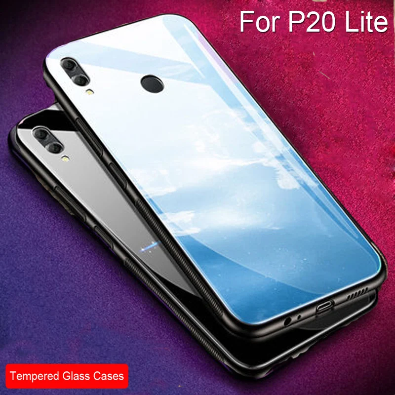 

Gradient Tempered Glass Case Back Cover For Huawei P20 Lite Soft Silicone Shell For Huawei P 20 p20 Lite Cover Protective Cases