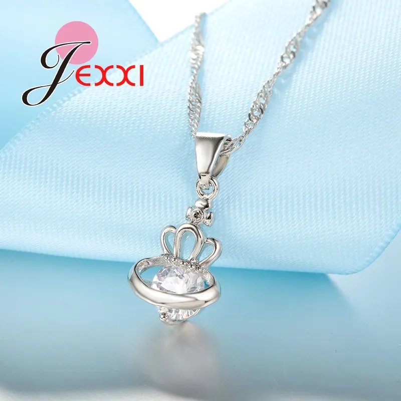 

Shiny Crystal Crown Necklace + Earring Jewelry Set New Fashion Silver Exquisite Design Women Wedding Bridal Romantic Gifts