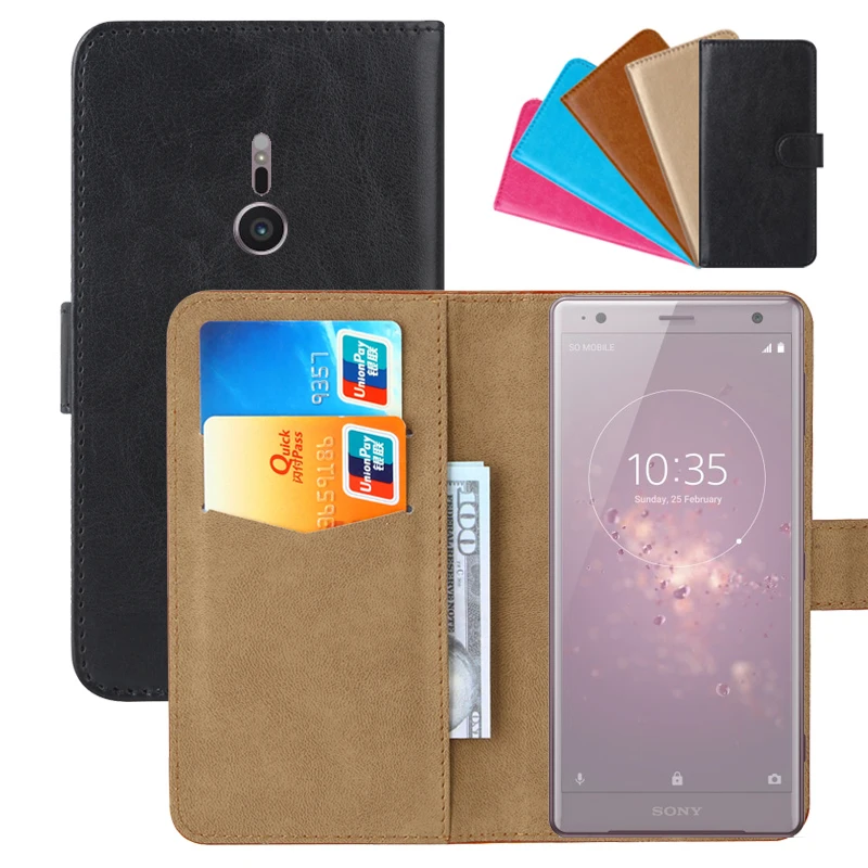 

Luxury Wallet Case For Sony Xperia XZ2 PU Leather Retro Flip Cover Magnetic Fashion Cases Strap