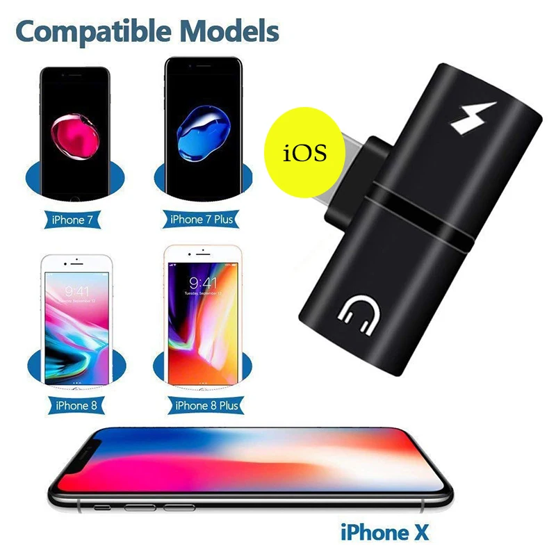 Headphone Jack Adapters for lightning Music Charging Phone Call Adaptor iphone X 7 8 6 Plus OTG Cable Support iOS 10.3 11 | Мобильные