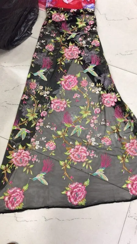 

french net fabric unique flower Embroidered tulle fabric with top quality SYJ-6614 for sexy dress