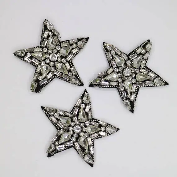 

3pcs/lot Handmade rhinestone Patches for clothes star Beaded applique embroidery flower patch sequin parches stars