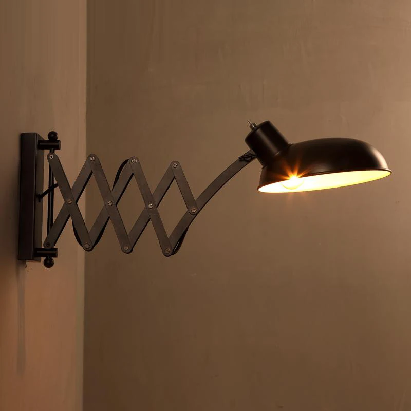 Kopen Intrekbare Wandkandelaar Zwart Ijzer Wandlamp Loft Vintage Muur Sconces Extend Arm Wandlamp Swing Arm Led Blaker Verlichting Thuis